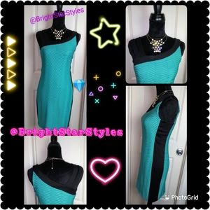 Teal & Black Ribbed Bodice Bodycon Dress